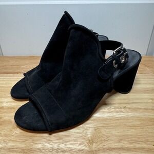 Casadei Black Suede Block Heel Sandals Peep Toe Buckle Strap Made in Italy 36.5